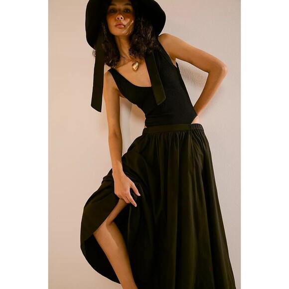 Free People Free-Est Lowen Midi Skirt Swingy Billowy Cotton Black M New 283906 - Picture 2 of 9